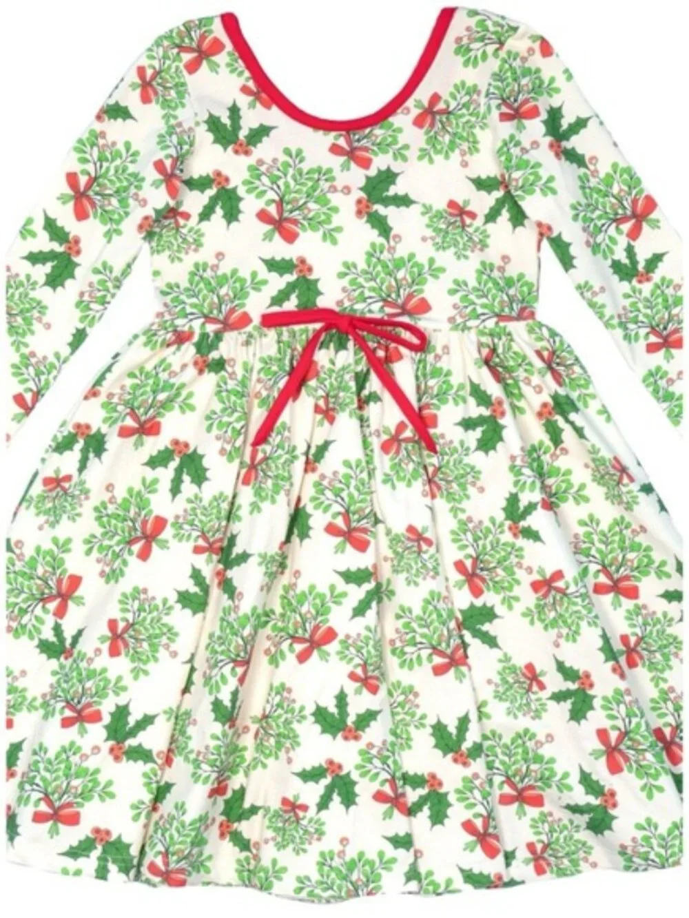 Eleanor Rose Mistletoe and Holly Knit Joy Holiday Dress Size 5-6 100% Cotton